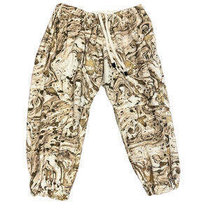 BASSIKE BEIGE MARBLE PRINT CASUAL TIE WAIST PANTS